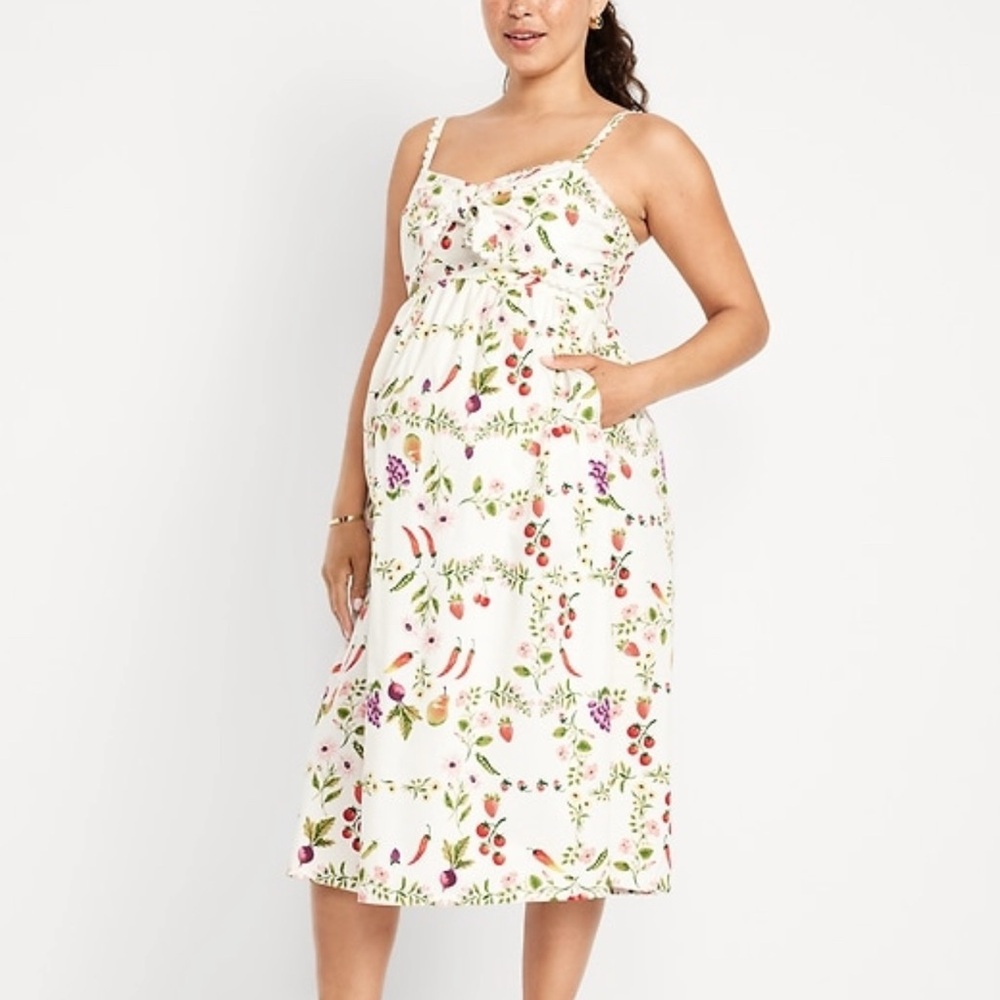 Old Navy Floral Print Midi Dress - White and Multicolor
